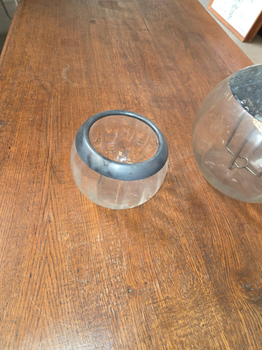 Champagne Bucket And Matching Ice Bucket In Glass And Silver-plated Metal From The 1970s-photo-2