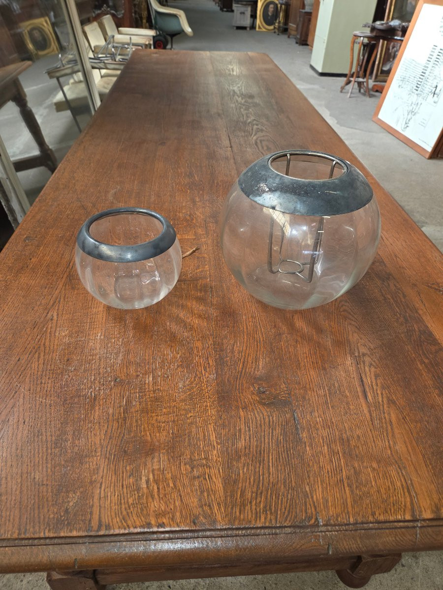 Champagne Bucket And Matching Ice Bucket In Glass And Silver-plated Metal From The 1970s-photo-4