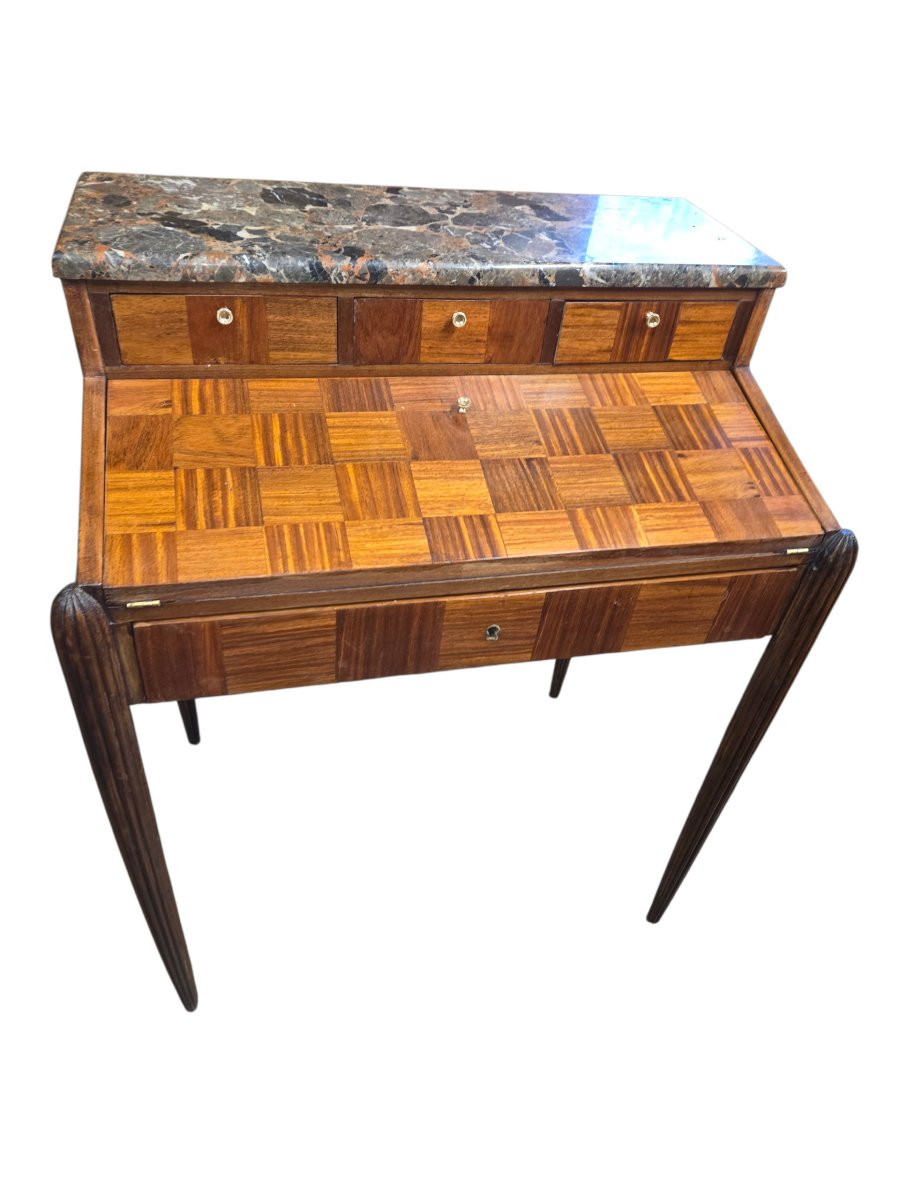 Art Deco Mahogany Desk (cube Marquetry)-photo-3