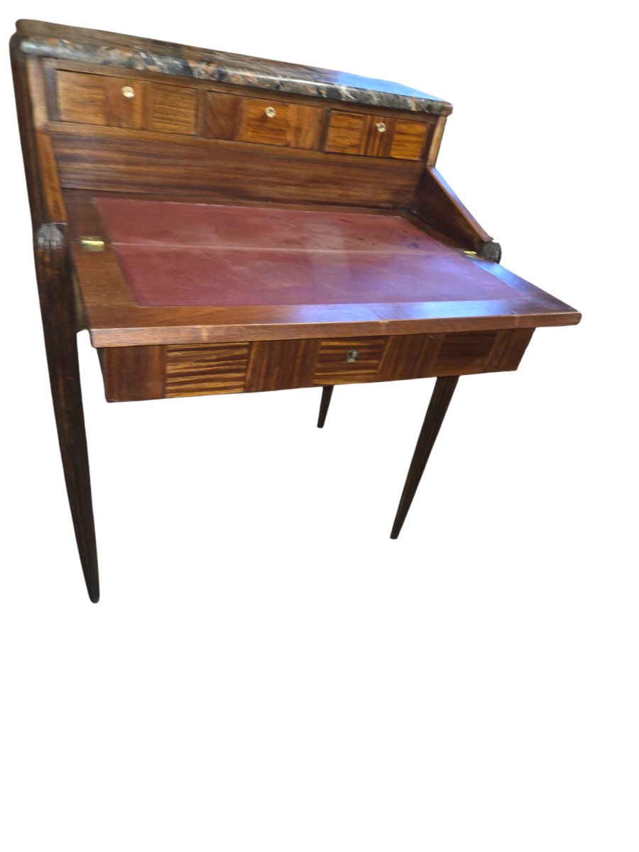Art Deco Mahogany Desk (cube Marquetry)-photo-4