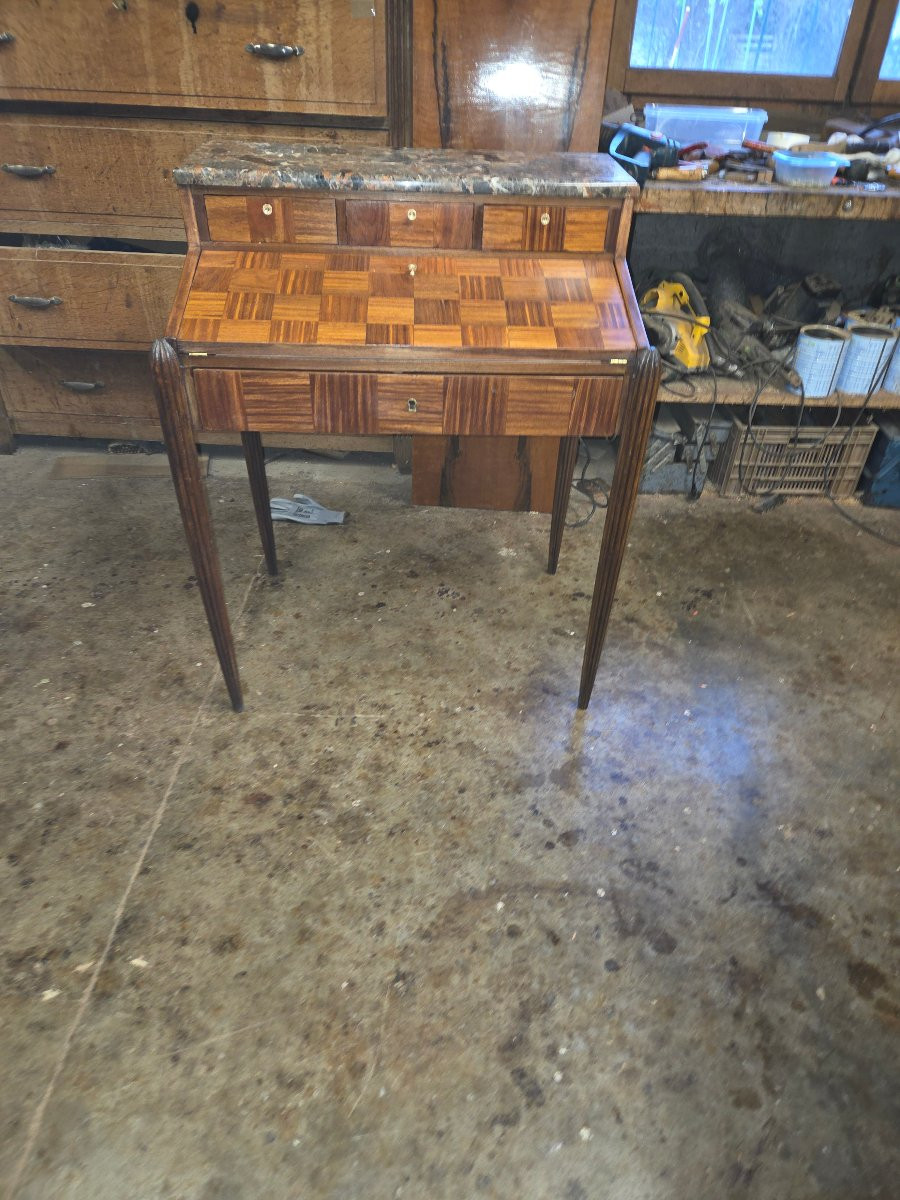Art Deco Mahogany Desk (cube Marquetry)-photo-1