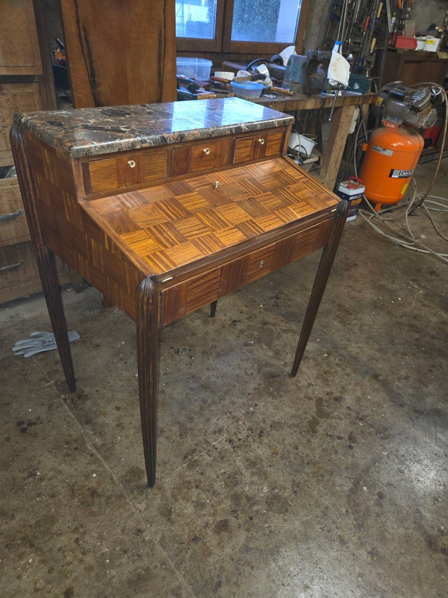 Art Deco Mahogany Desk (cube Marquetry)-photo-2