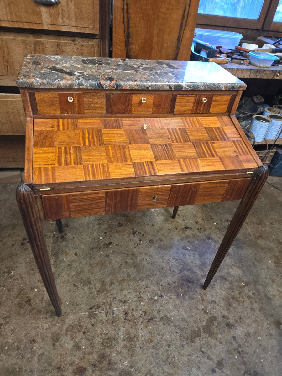Art Deco Mahogany Desk (cube Marquetry)-photo-3