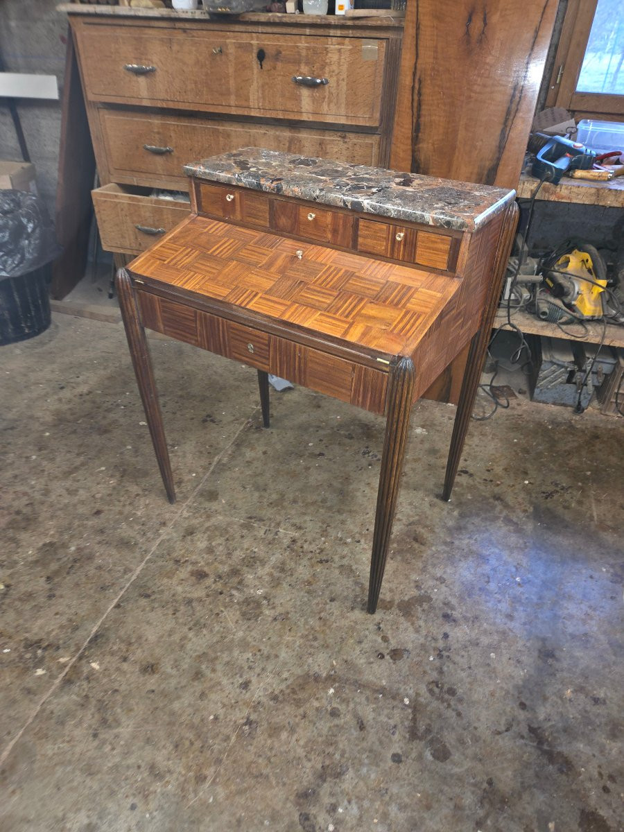 Art Deco Mahogany Desk (cube Marquetry)-photo-6