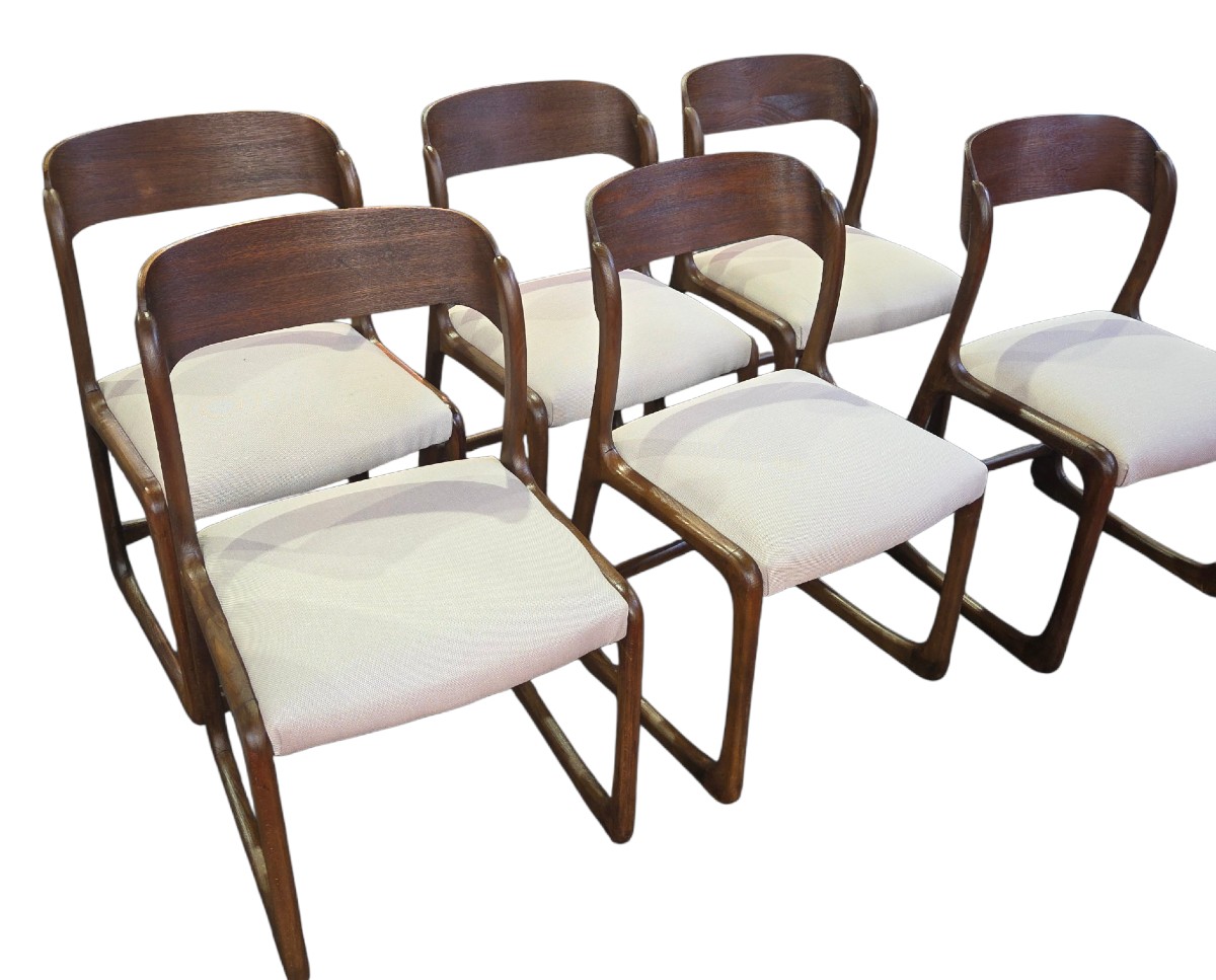 Suite de 6 chaises Baumann modèle tonneau des années 60