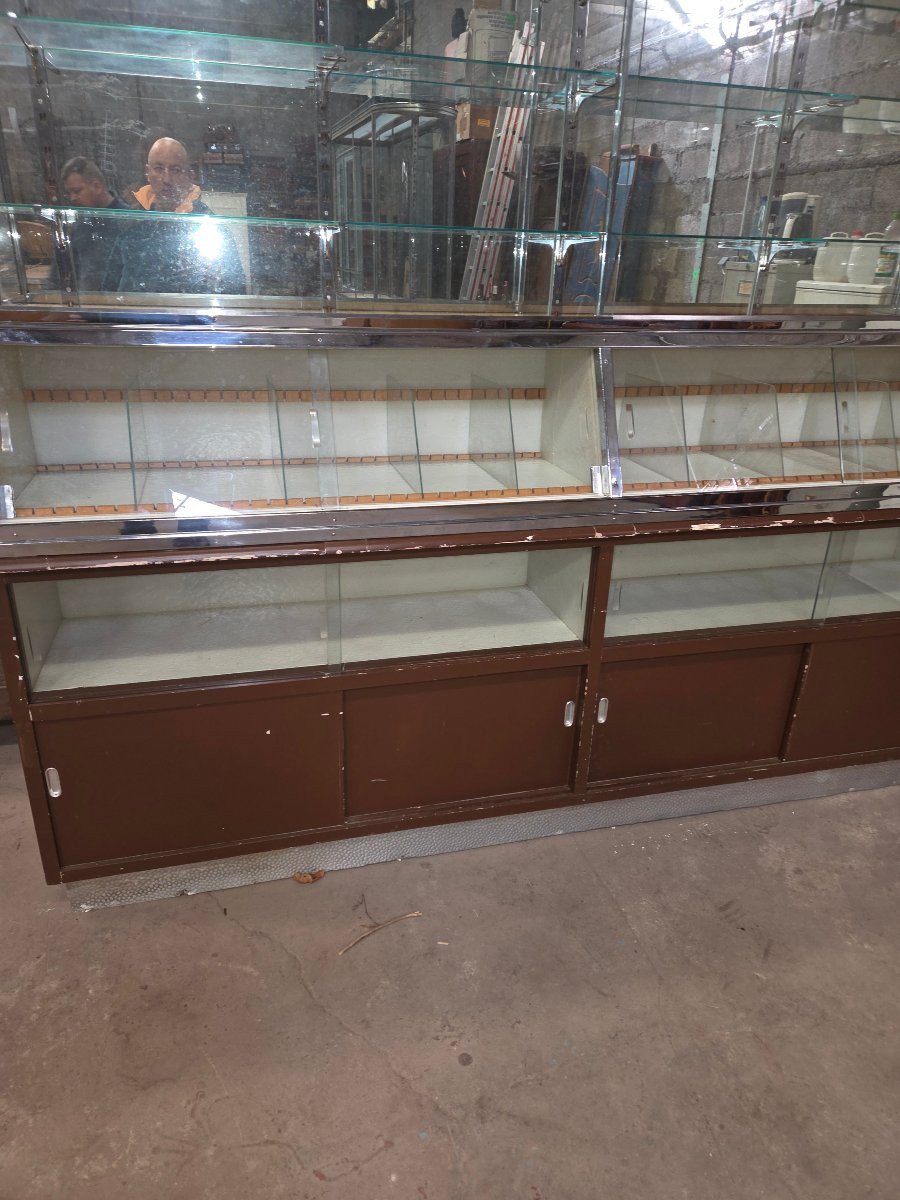 Ancien meuble vitrine d'épicerie en forme de buffet scriban des années 30-photo-4