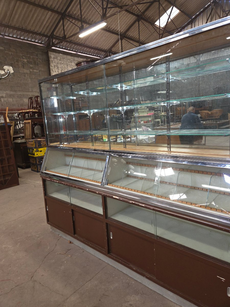 Ancien meuble vitrine d'épicerie en forme de buffet scriban des années 30-photo-4