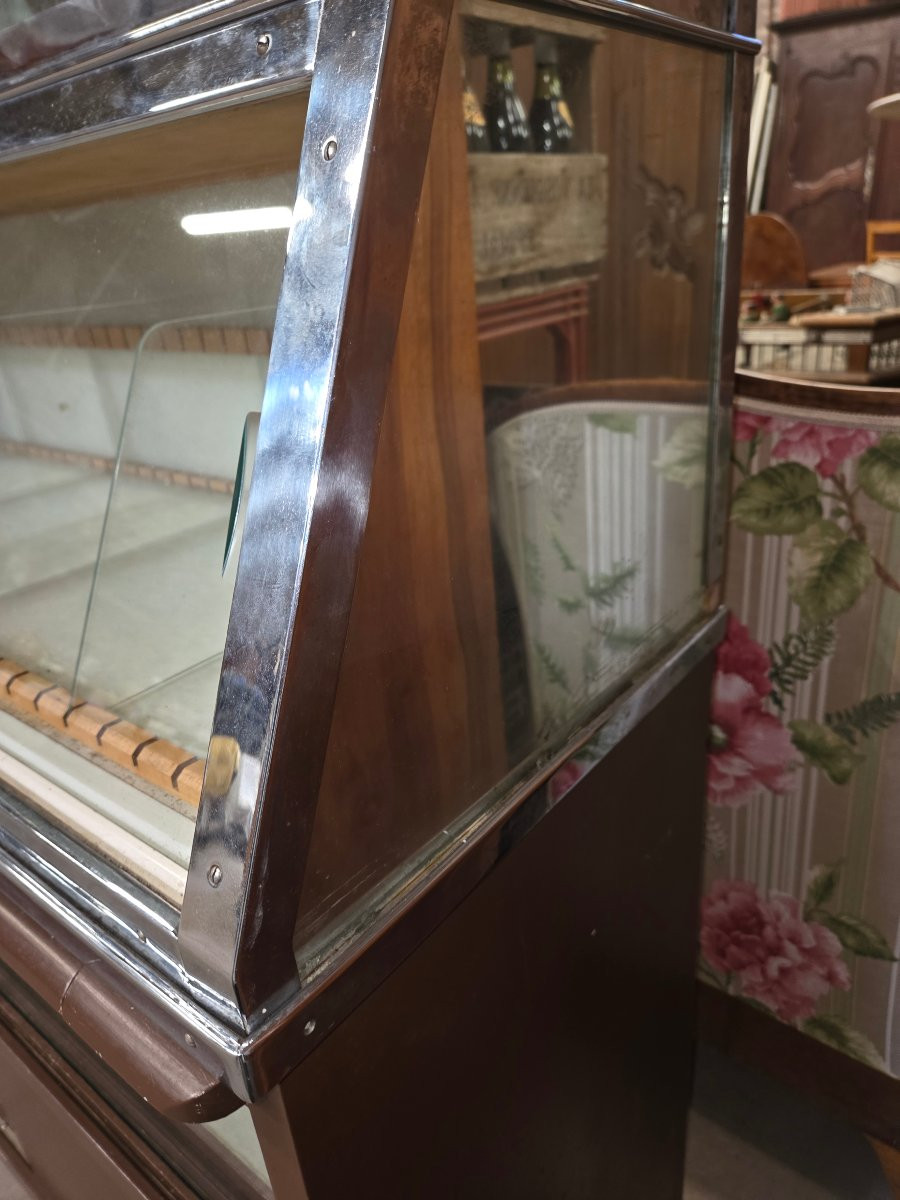 Ancien meuble vitrine d'épicerie en forme de buffet scriban des années 30-photo-6