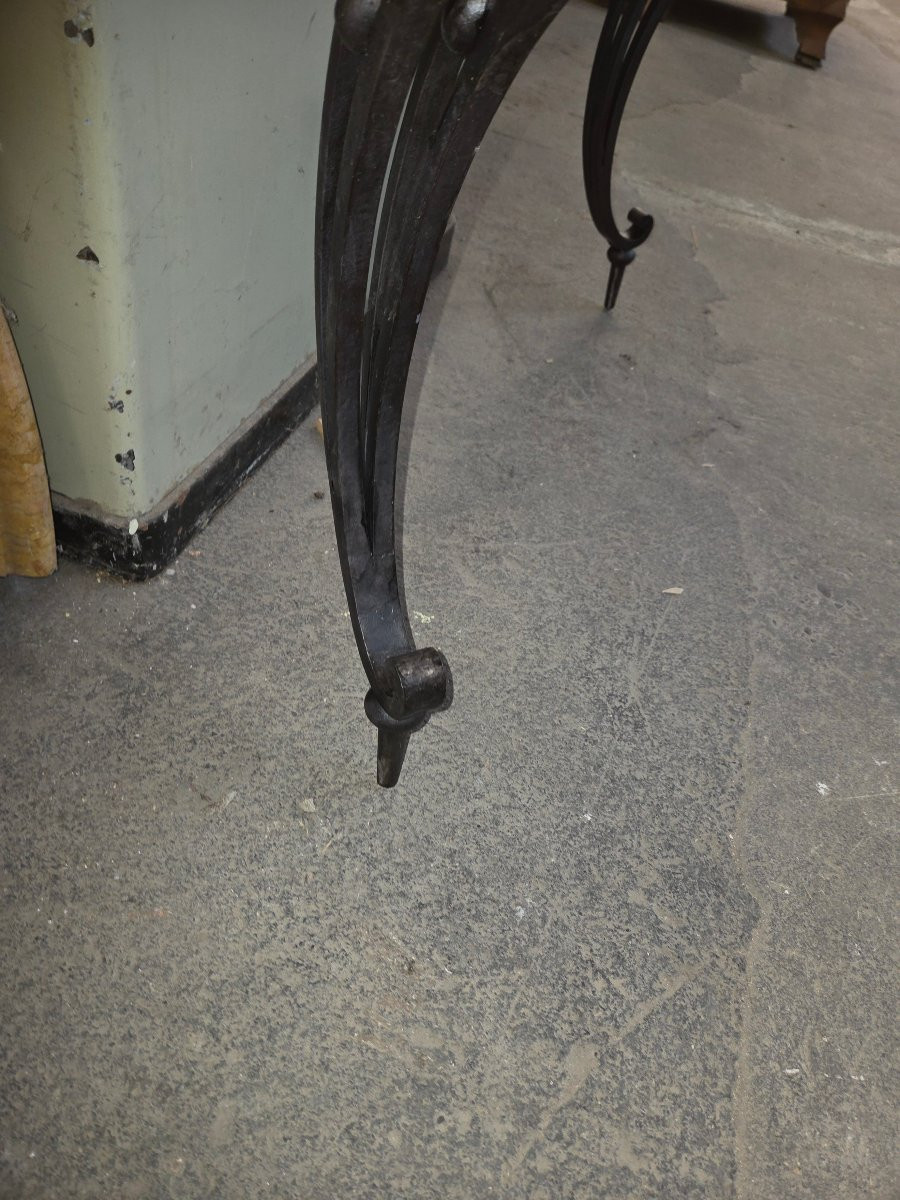Wrought Iron Console Table From The 1920s With A Green Marble Top-photo-4