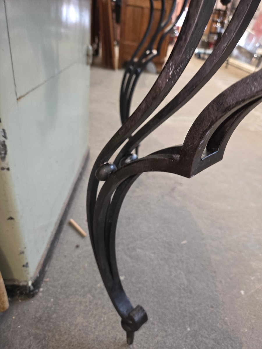 Wrought Iron Console Table From The 1920s With A Green Marble Top-photo-5