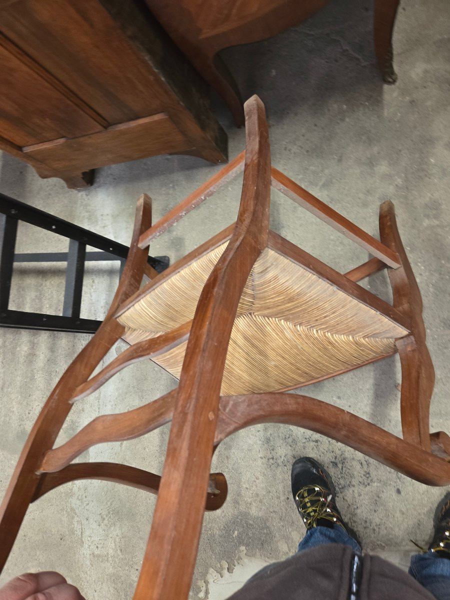 Fauteuil restauration en merisier assise en paille-photo-2