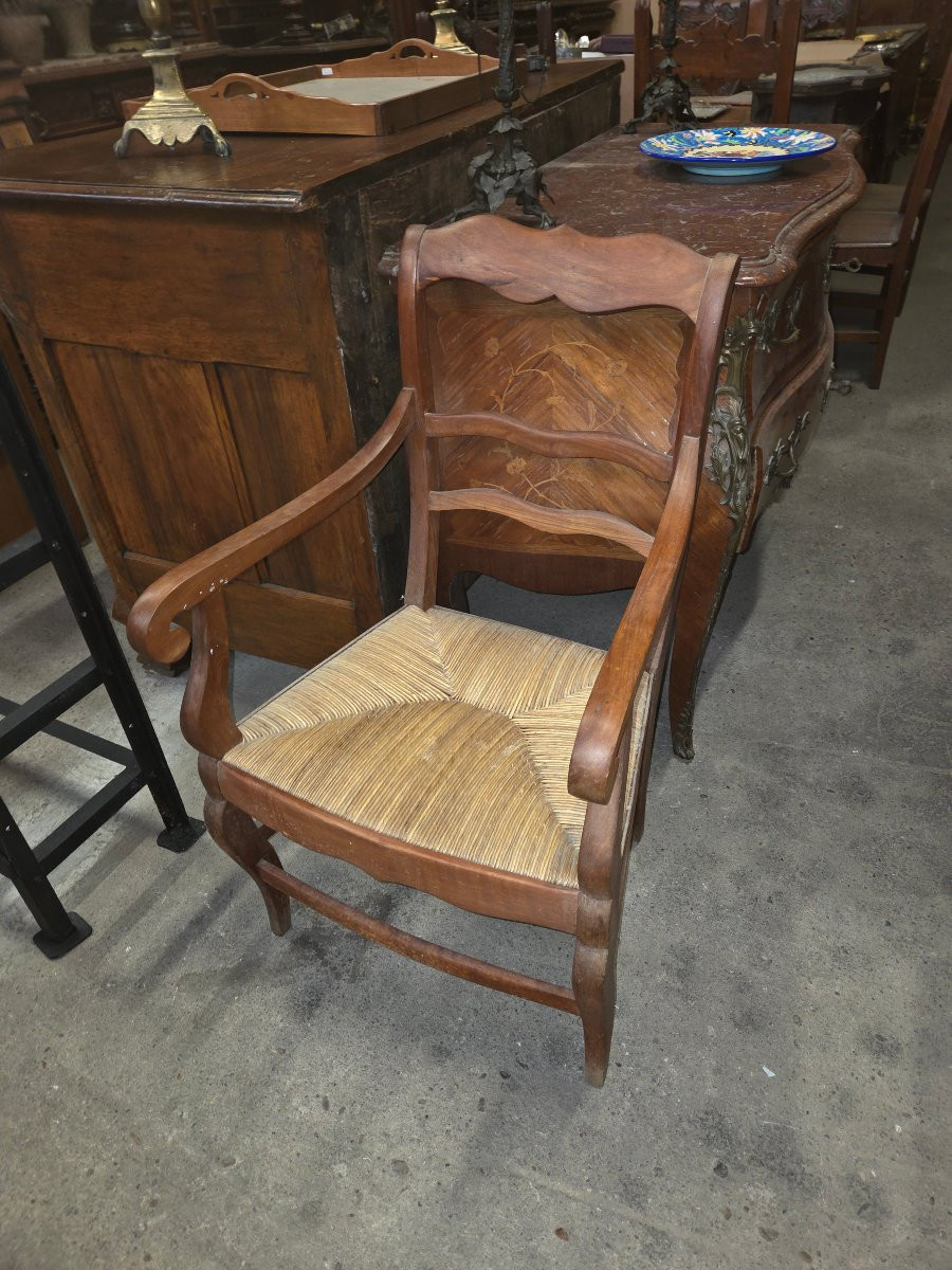 Fauteuil restauration en merisier assise en paille-photo-4