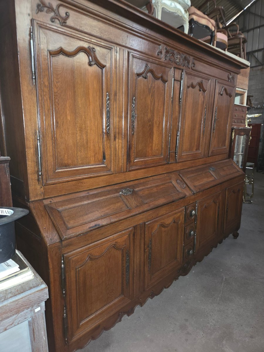Rare Early 19th-century Lorraine Oak Sideboard/scriban With Eight Double Drop-front Doors, From The Nancy Region. -photo-1