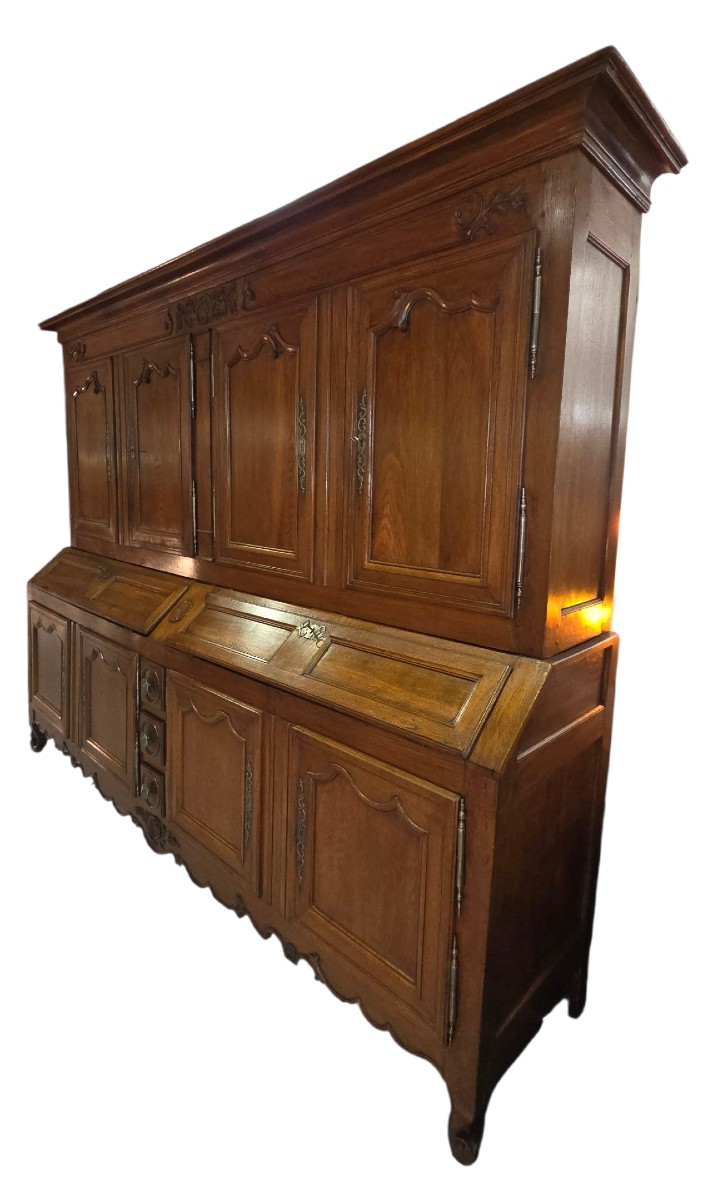 Rare Early 19th-century Lorraine Oak Sideboard/scriban With Eight Double Drop-front Doors, From The Nancy Region. 