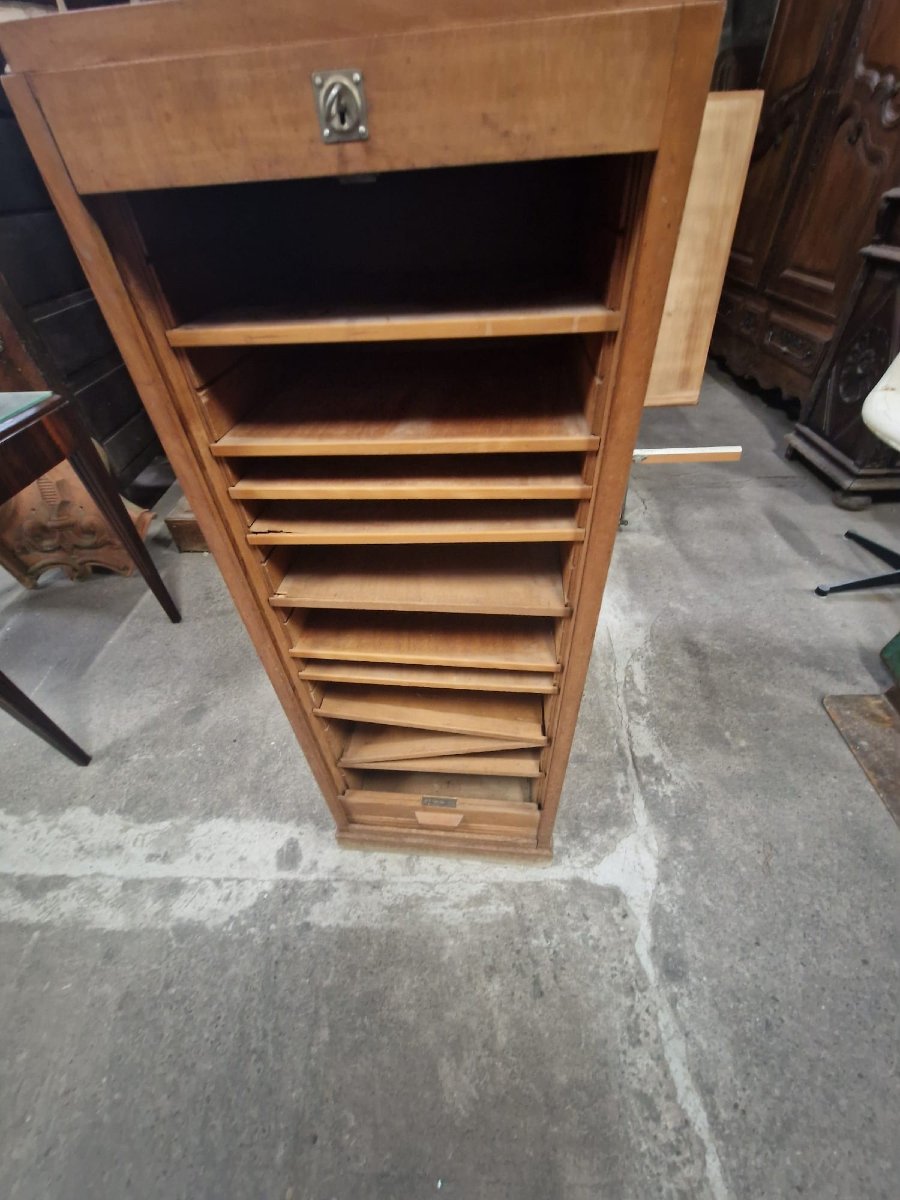 Beechwood Roll-top Filing Cabinet From The 1930s/50s-photo-1