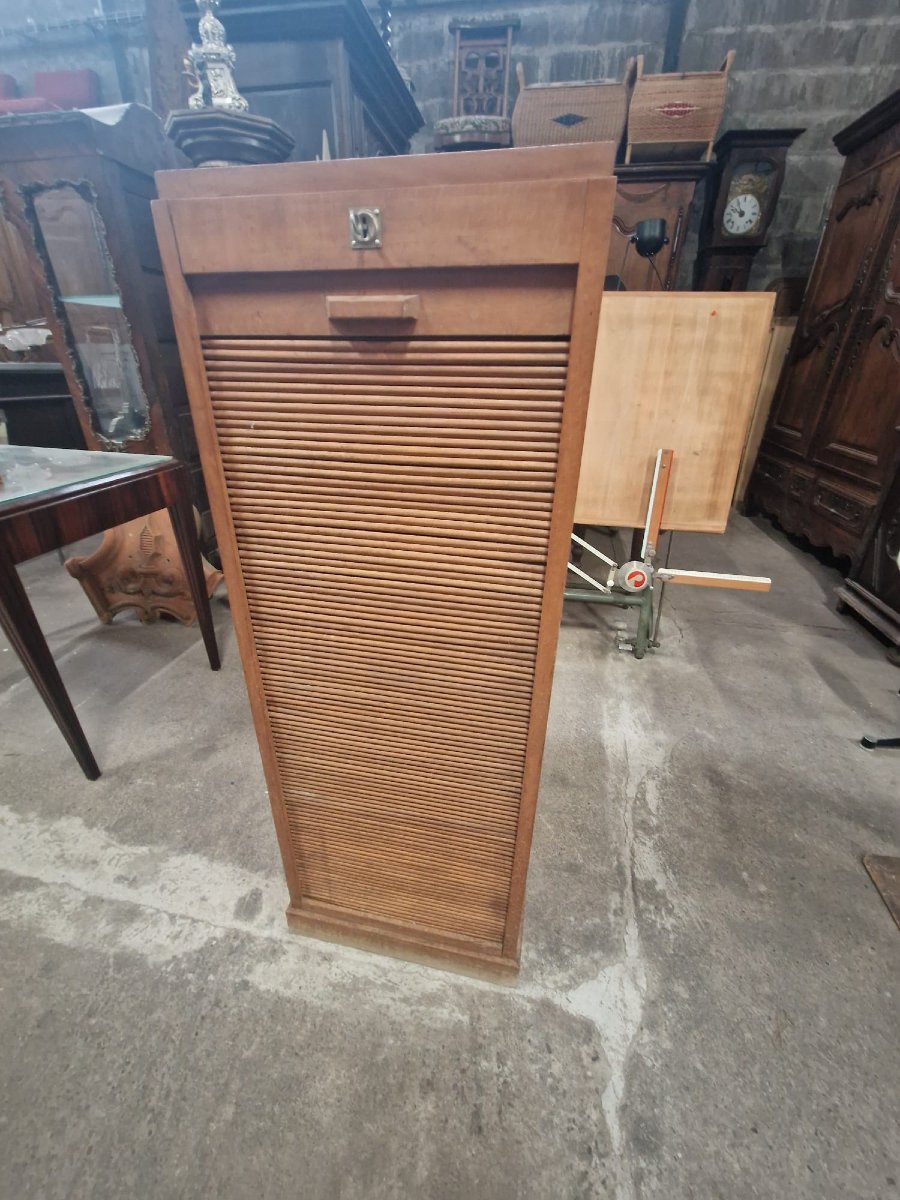 Beechwood Roll-top Filing Cabinet From The 1930s/50s-photo-5