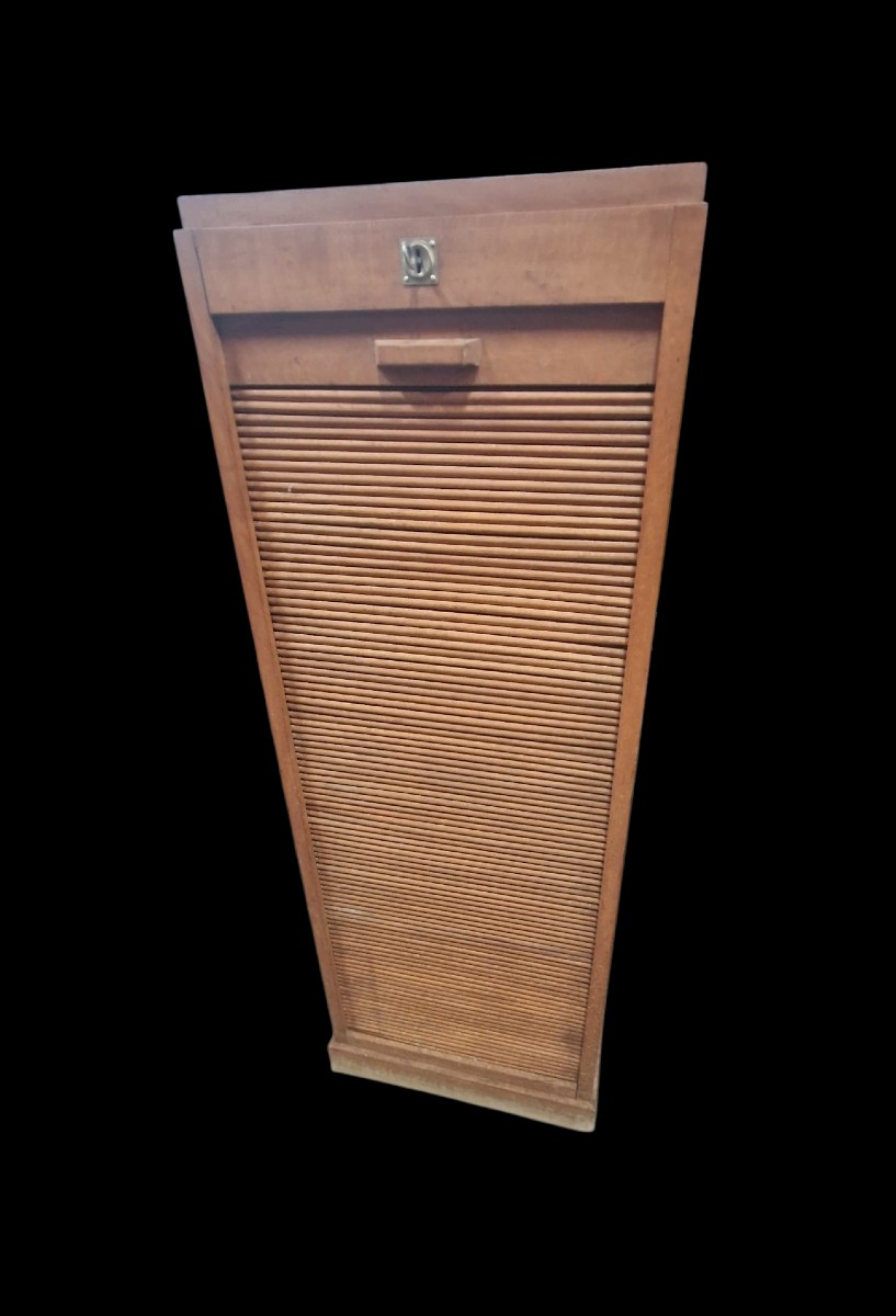 Beechwood Roll-top Filing Cabinet From The 1930s/50s