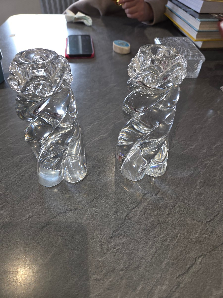 Pair Of Baccarat Crystal Candlesticks From The 1950s, Aladin Model-photo-1