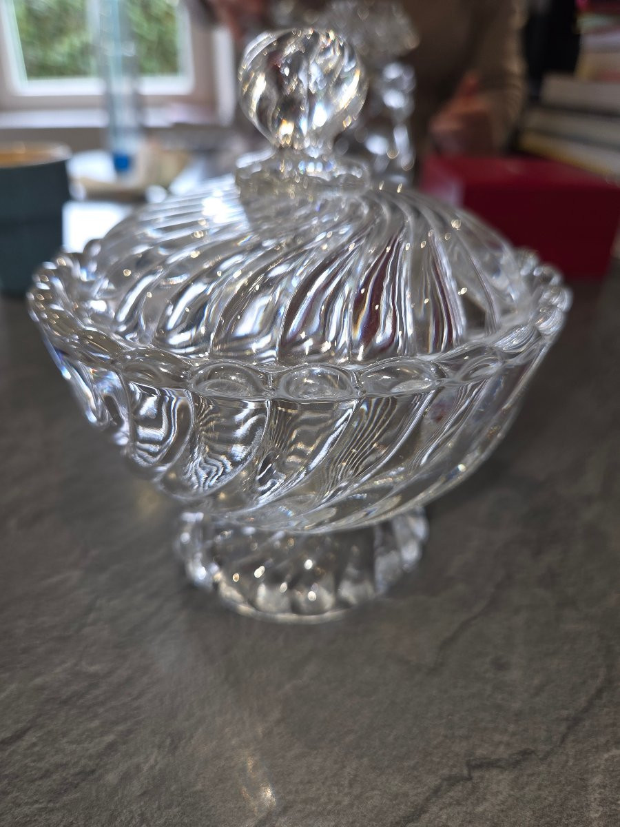 Sucrier en cristal de Baccarat modèle Bambou des années 60-photo-1