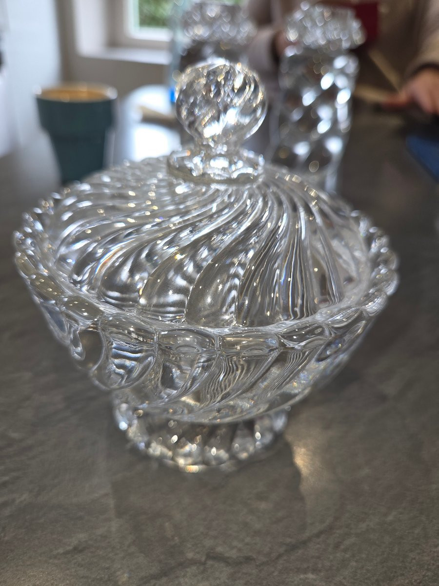 Sucrier en cristal de Baccarat modèle Bambou des années 60-photo-7