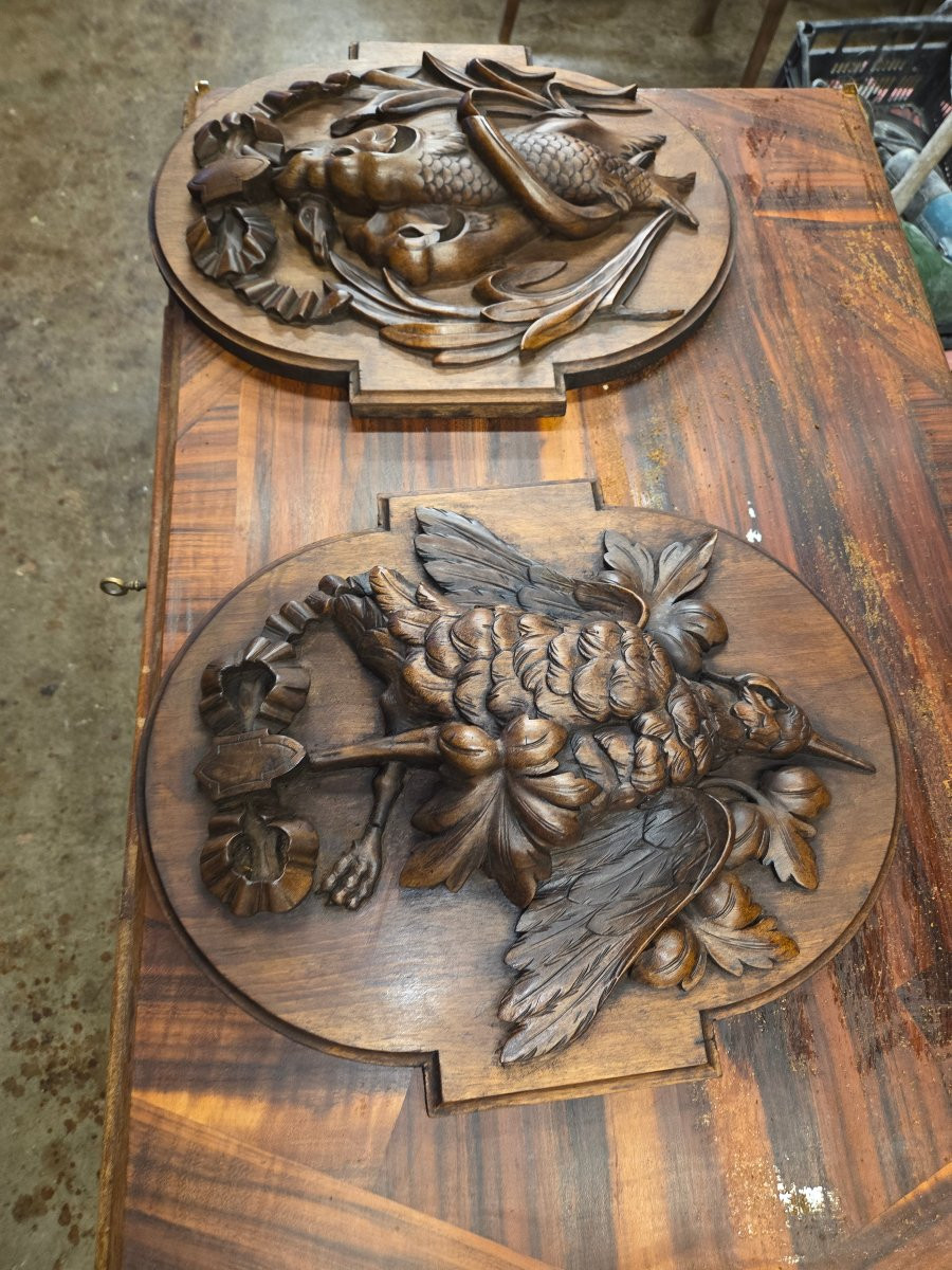 2 trophées dr chasse et pêche en bois sculpté debut 20eme -photo-2