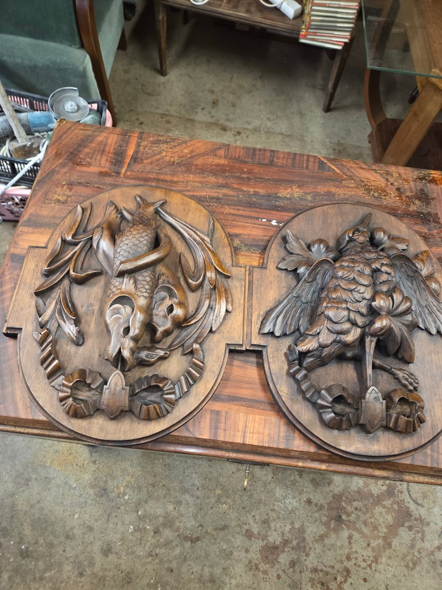 2 trophées dr chasse et pêche en bois sculpté debut 20eme -photo-4