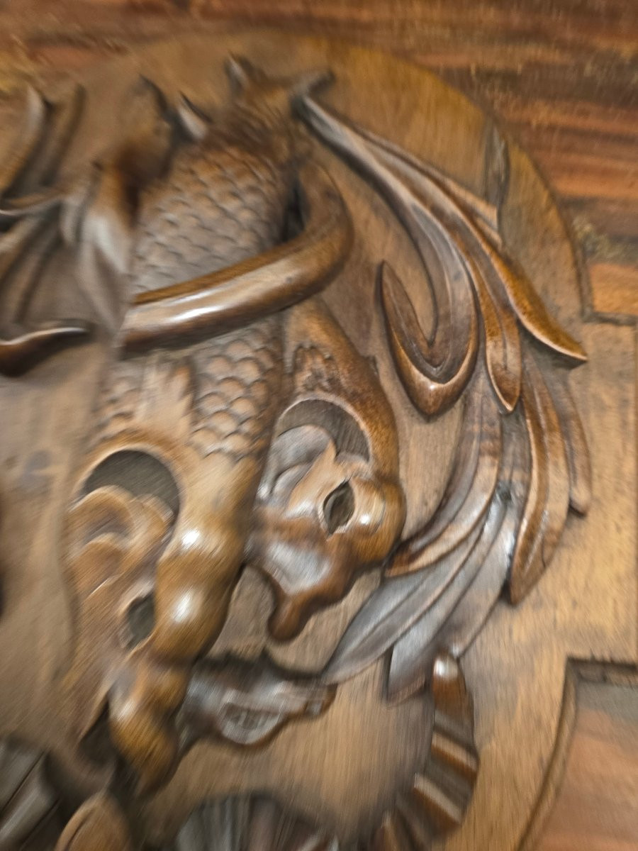 2 trophées dr chasse et pêche en bois sculpté debut 20eme -photo-6