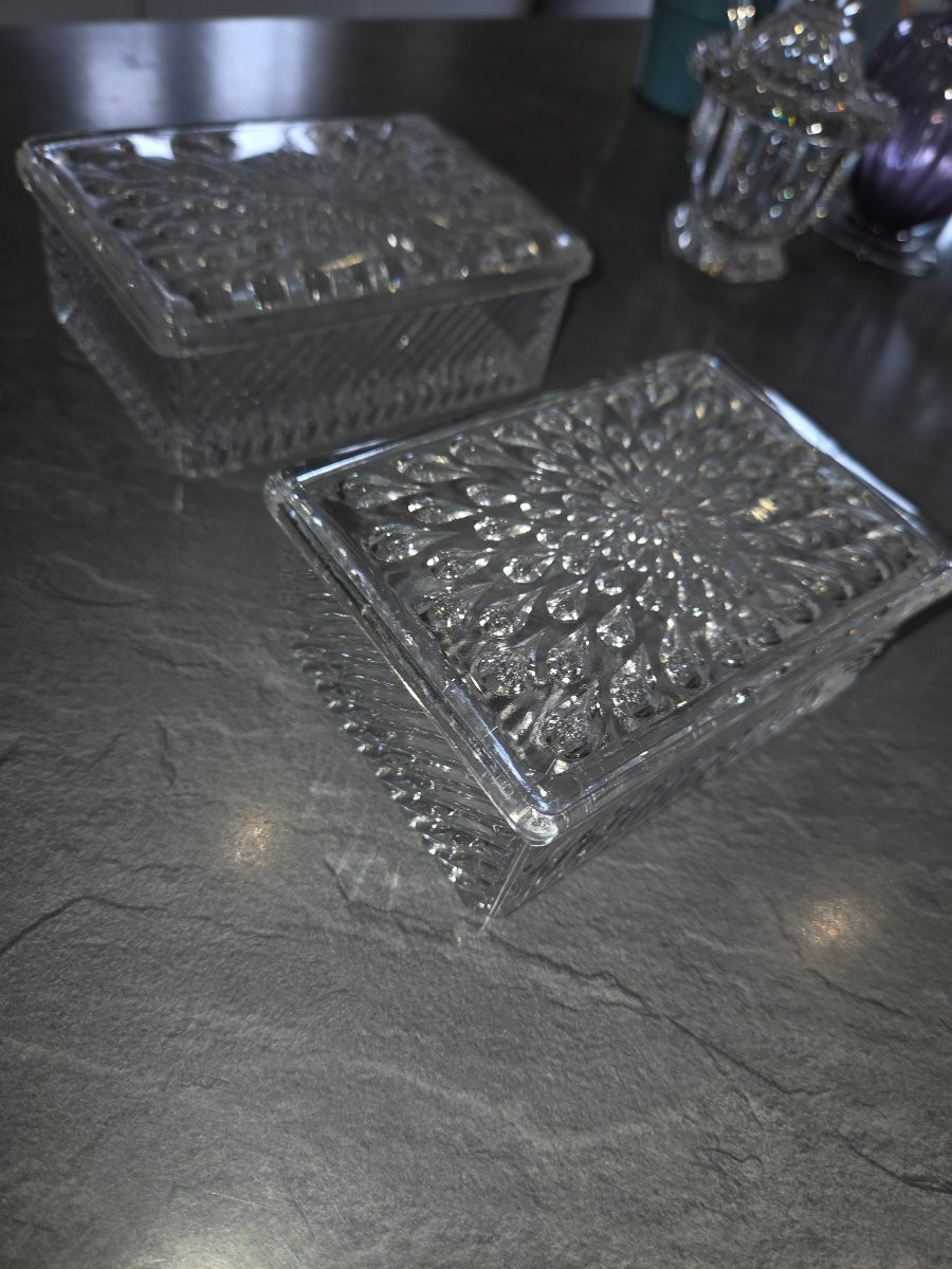 2 Baccarat Crystal Boxes, Drop Pattern, From The 1960s-photo-2