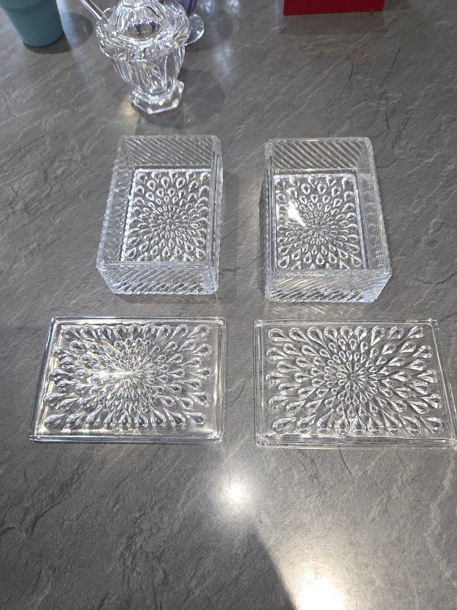 2 Baccarat Crystal Boxes, Drop Pattern, From The 1960s-photo-3