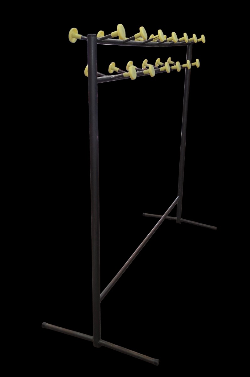 School Locker From The 70s Made Of Metal With Yellow Plastic Hooks