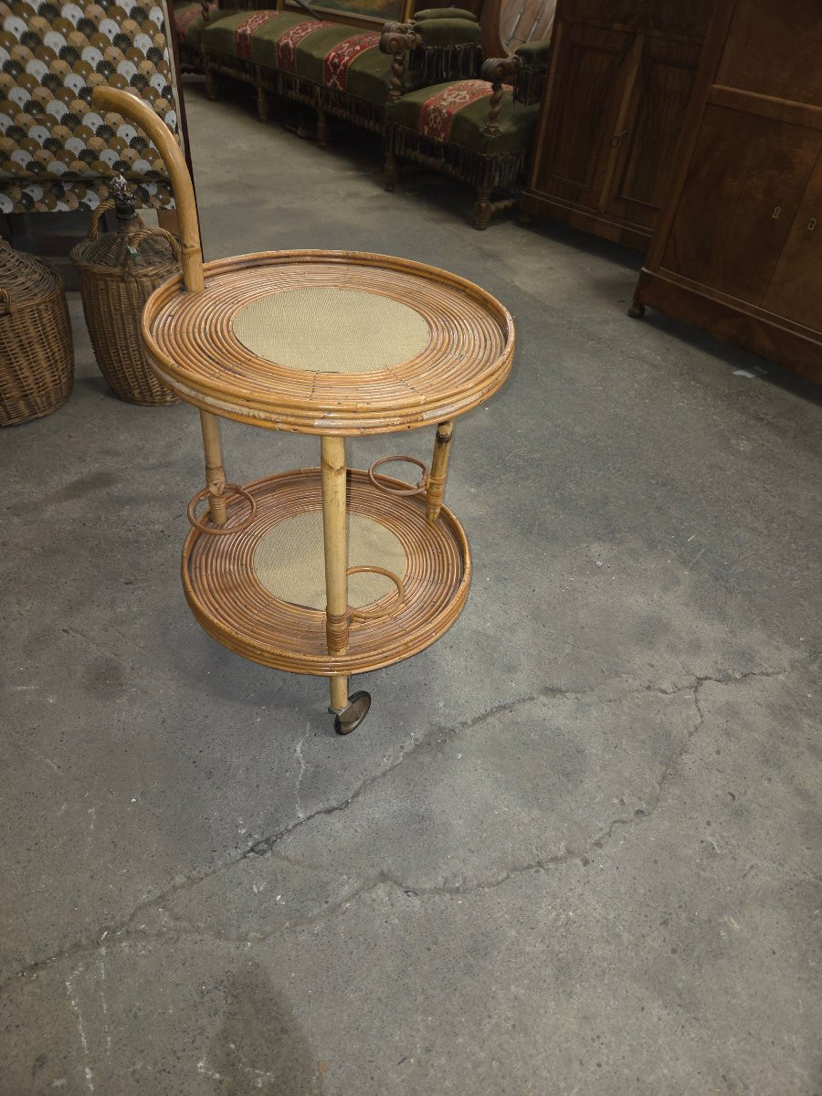 Bar a roulettes en rotin des années 60-photo-1