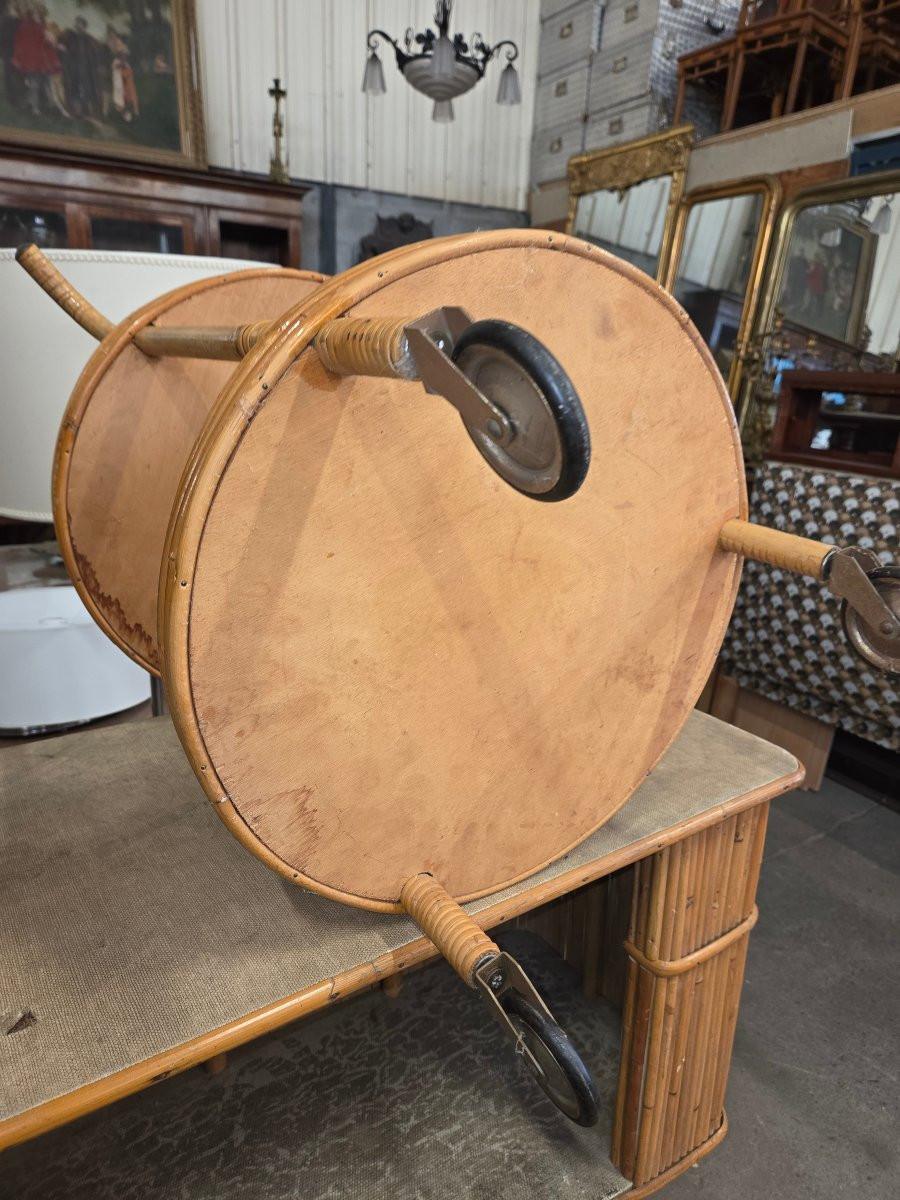 Bar a roulettes en rotin des années 60-photo-5