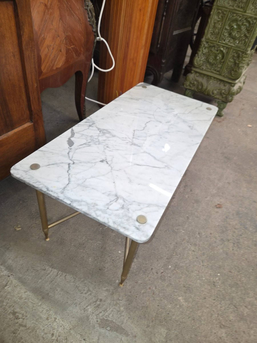 Coffee Table In The Style Of Maison Jansen, Brass Base, Marble Top -photo-1