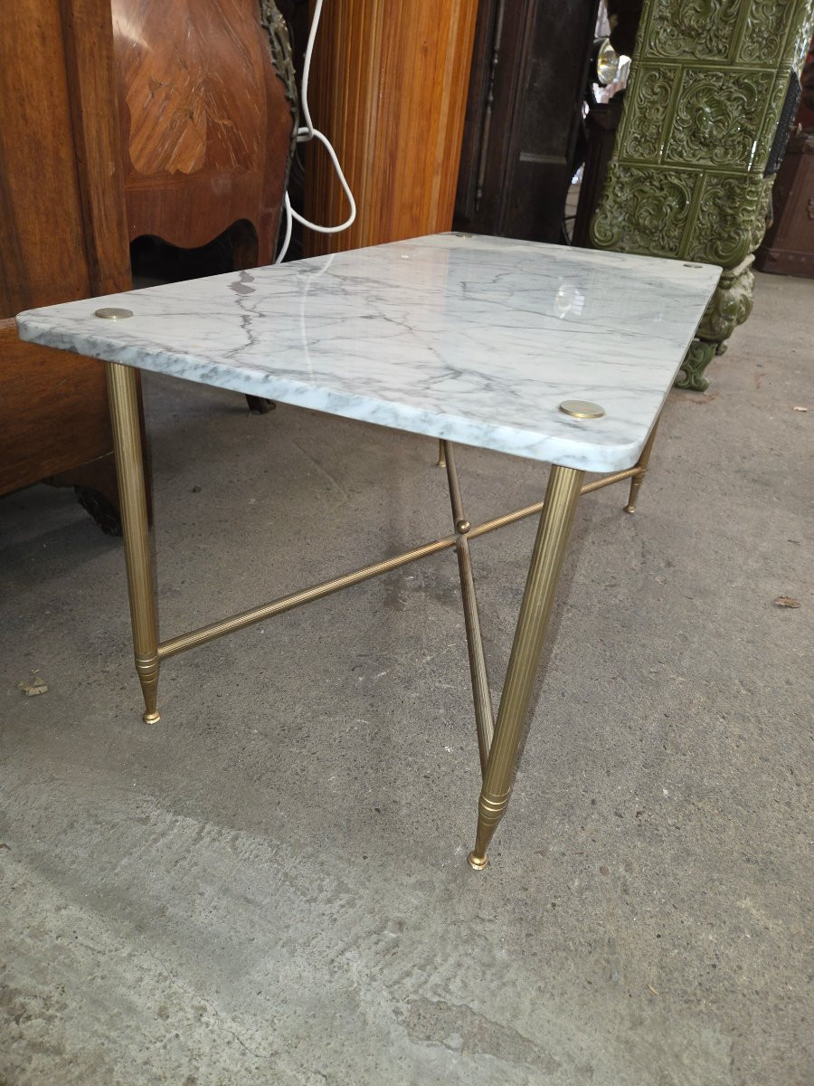 Coffee Table In The Style Of Maison Jansen, Brass Base, Marble Top -photo-2