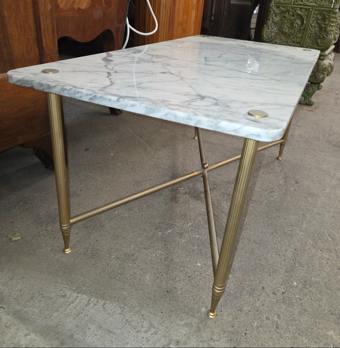 Coffee Table In The Style Of Maison Jansen, Brass Base, Marble Top 