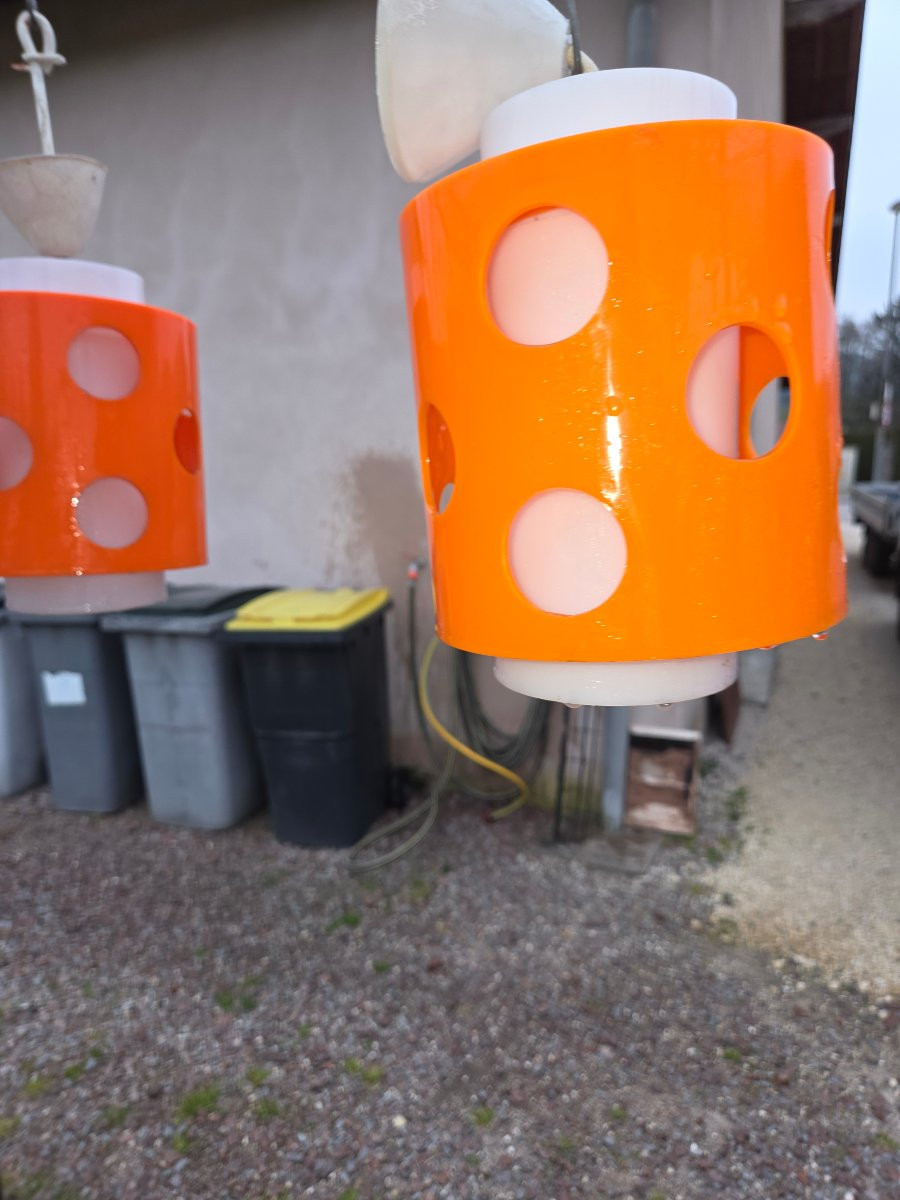 4 Lampes suspendues des années 1970 en polycarbonate orange et blanc - Design de l'ère spatiale-photo-2