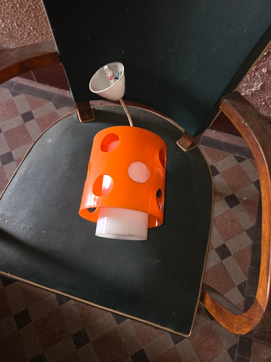 4 Lampes suspendues des années 1970 en polycarbonate orange et blanc - Design de l'ère spatiale-photo-7