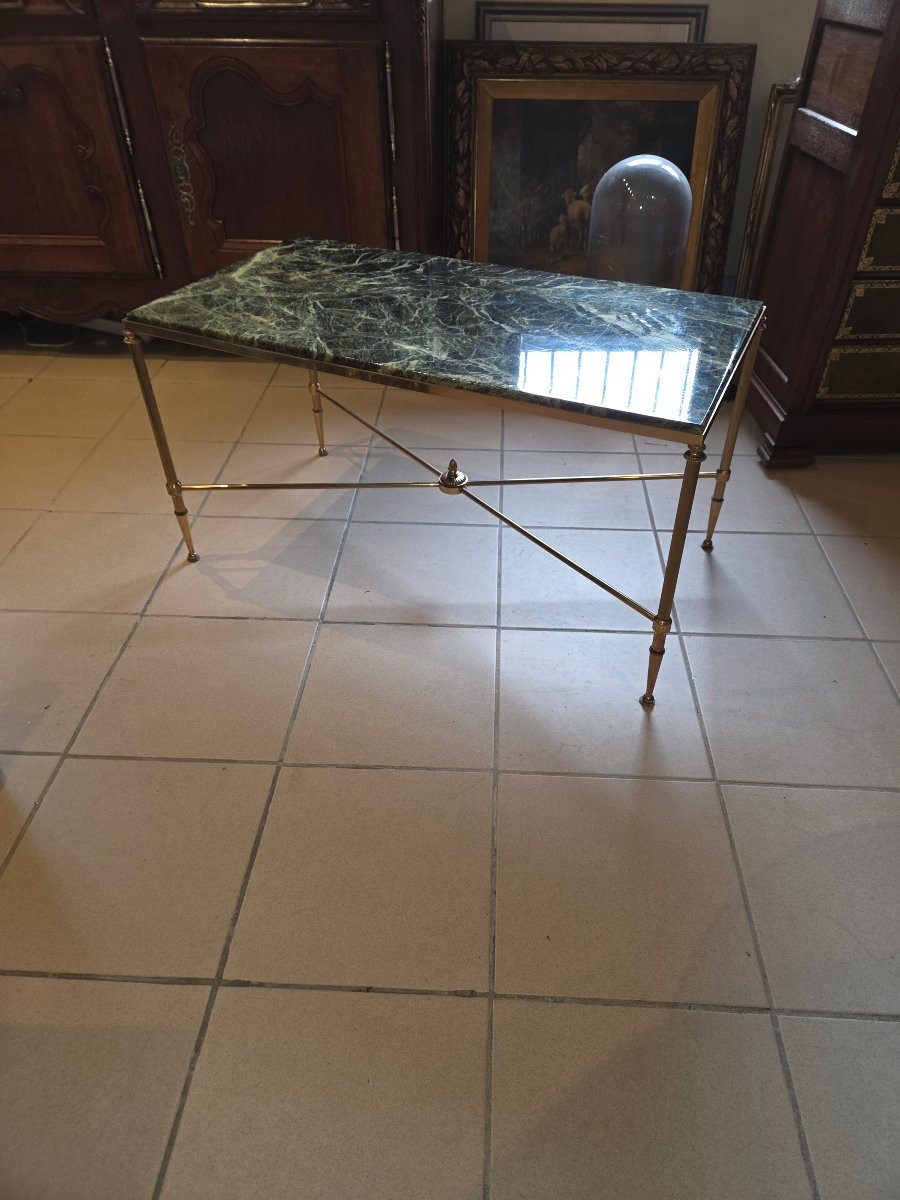 Table basse en laiton et marbre vert des années 60 maison Bagues Paris -photo-4
