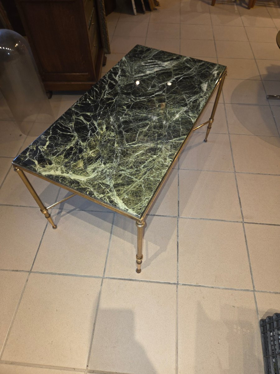 Table basse en laiton et marbre vert des années 60 maison Bagues Paris -photo-5