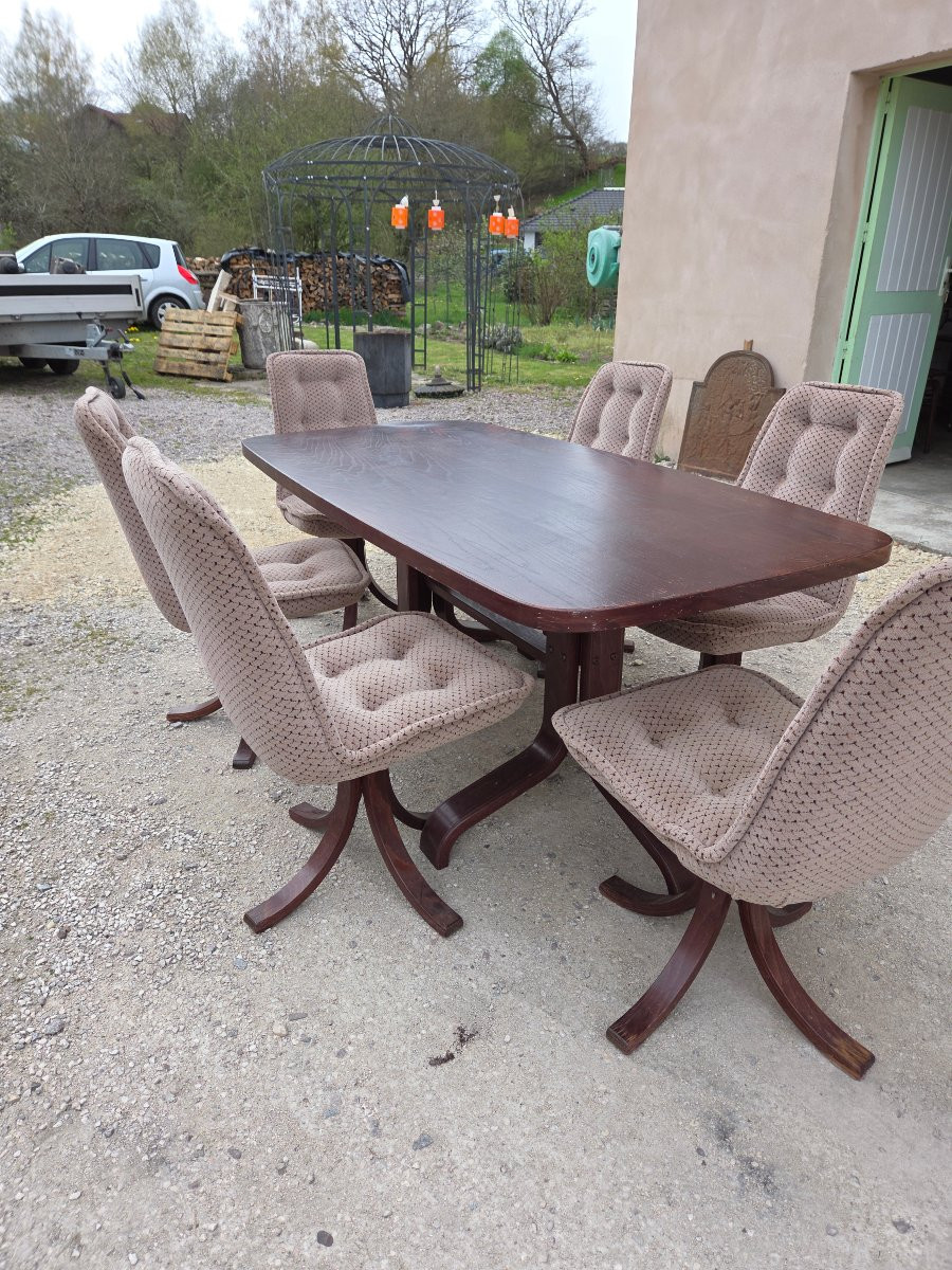 Scandinavian Table And 6 Swivel Chairs From The 70's-photo-1