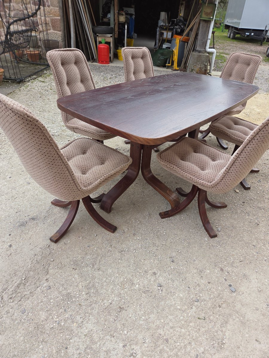 Scandinavian Table And 6 Swivel Chairs From The 70's-photo-2