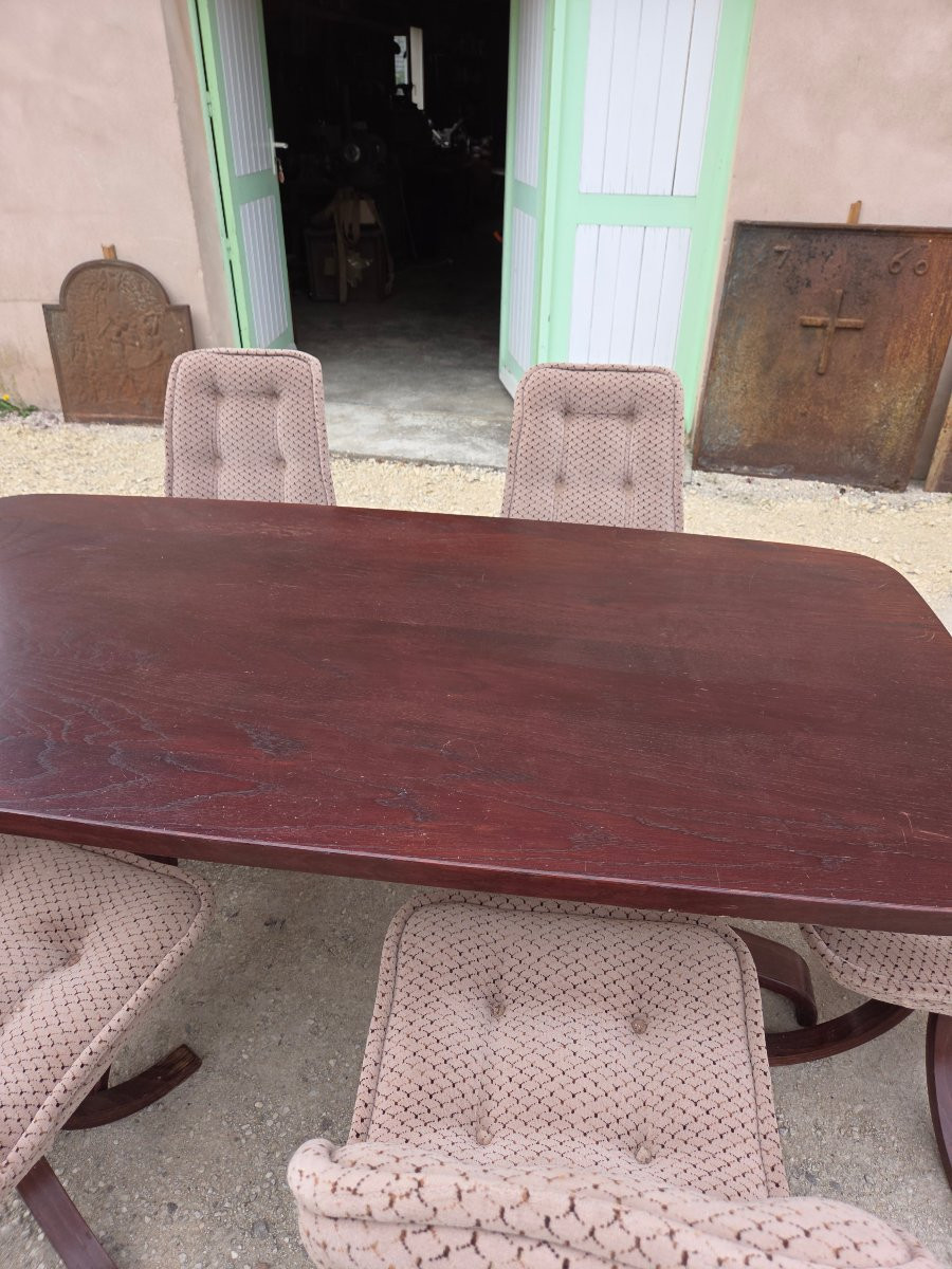 Scandinavian Table And 6 Swivel Chairs From The 70's-photo-4