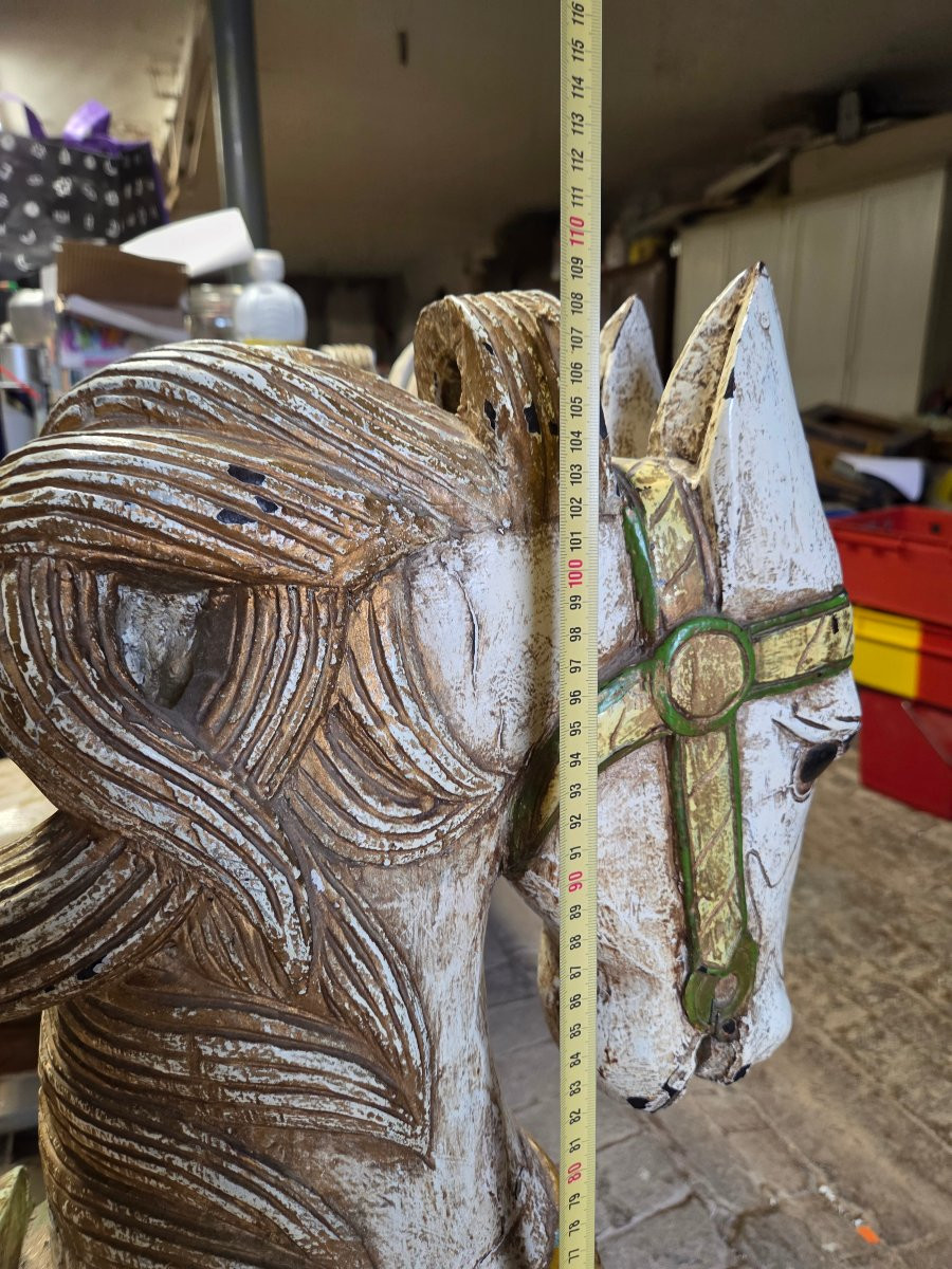 Paire de chevaux en bois ramenés de voyage en Asie dans les années 60-photo-4