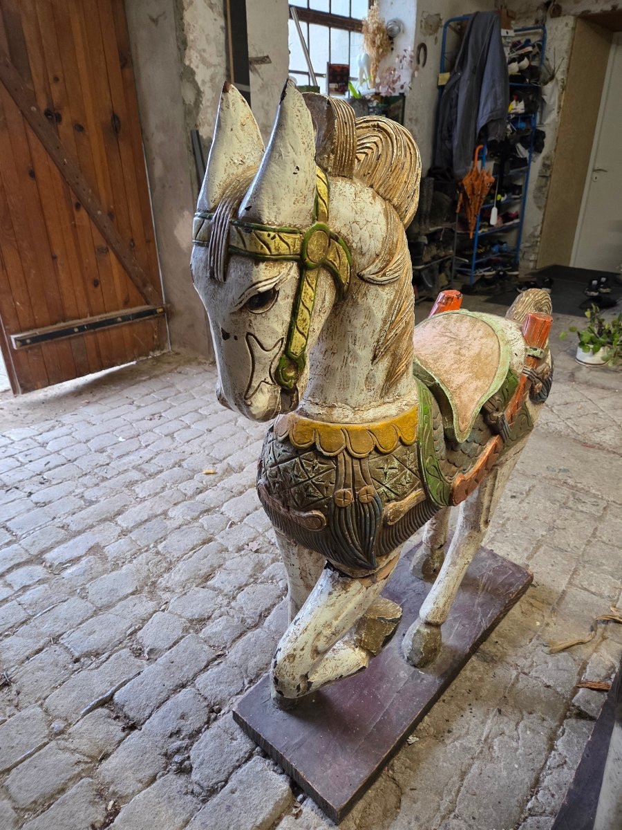 Paire de chevaux en bois ramenés de voyage en Asie dans les années 60-photo-7