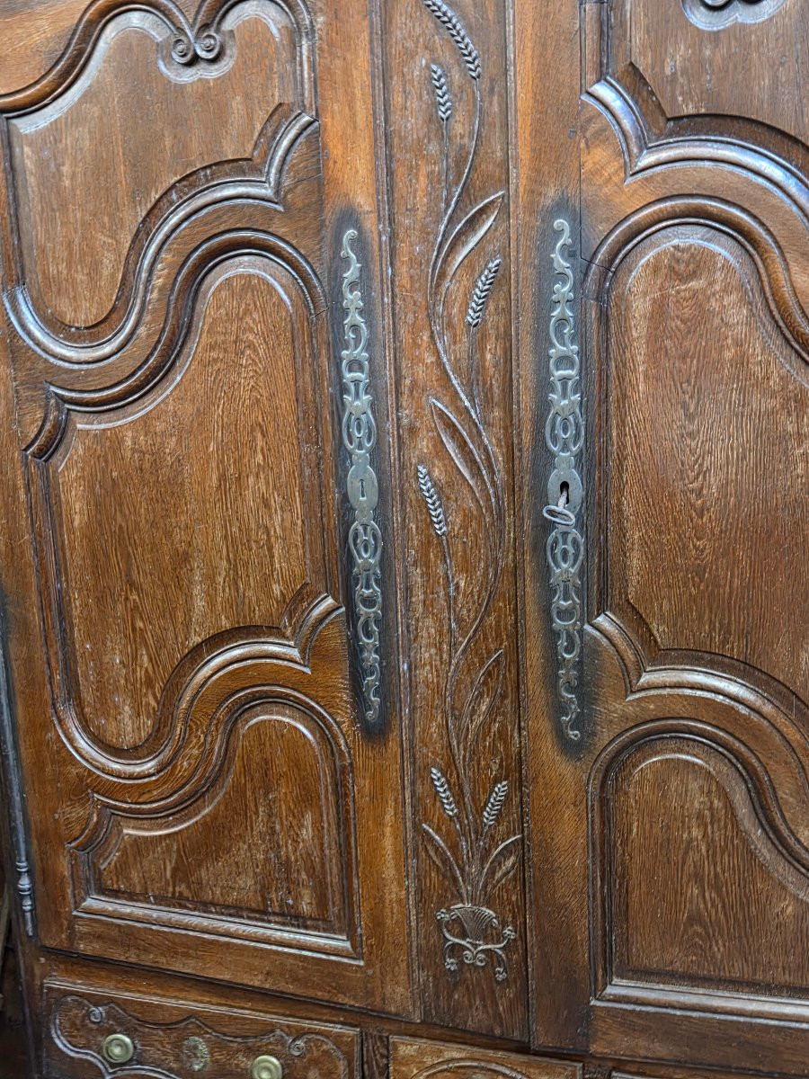Armoire lorraine en chêne 3 panneaux ressorti et 3 tiroirs du 19ème Region de Rambervillers -photo-6
