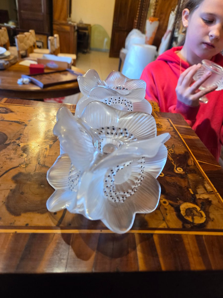 Pair Of Lalique Anemone Candlesticks From The Late 70s-photo-4