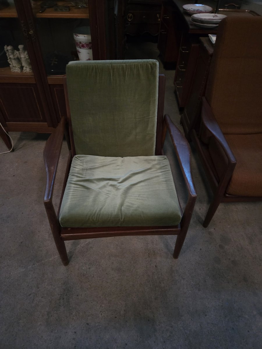 Set Of 5 Danish Teak Armchairs From The 60s (2 Different Backrest Heights)-photo-1