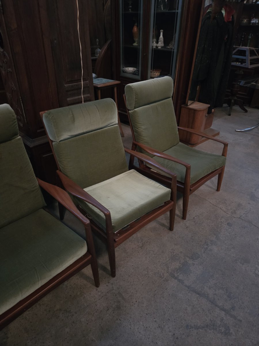 Set Of 5 Danish Teak Armchairs From The 60s (2 Different Backrest Heights)-photo-2