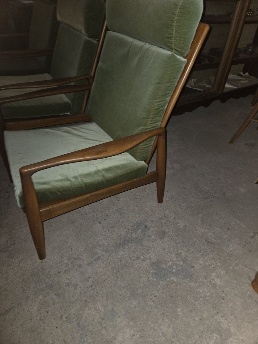 Set Of 5 Danish Teak Armchairs From The 60s (2 Different Backrest Heights)-photo-5
