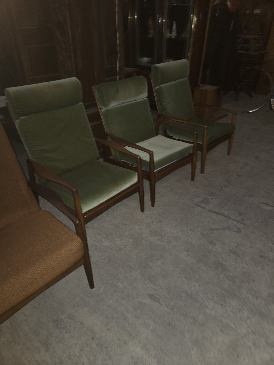 Set Of 5 Danish Teak Armchairs From The 60s (2 Different Backrest Heights)-photo-6